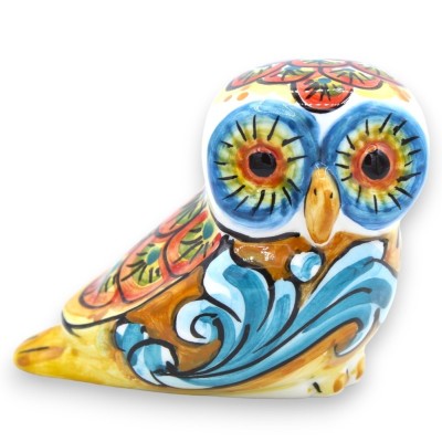 Búho en cerámica Caltagirone, decoración barroca sobre fondos aleatorios, h9 cm aprox. (1 PC) - 