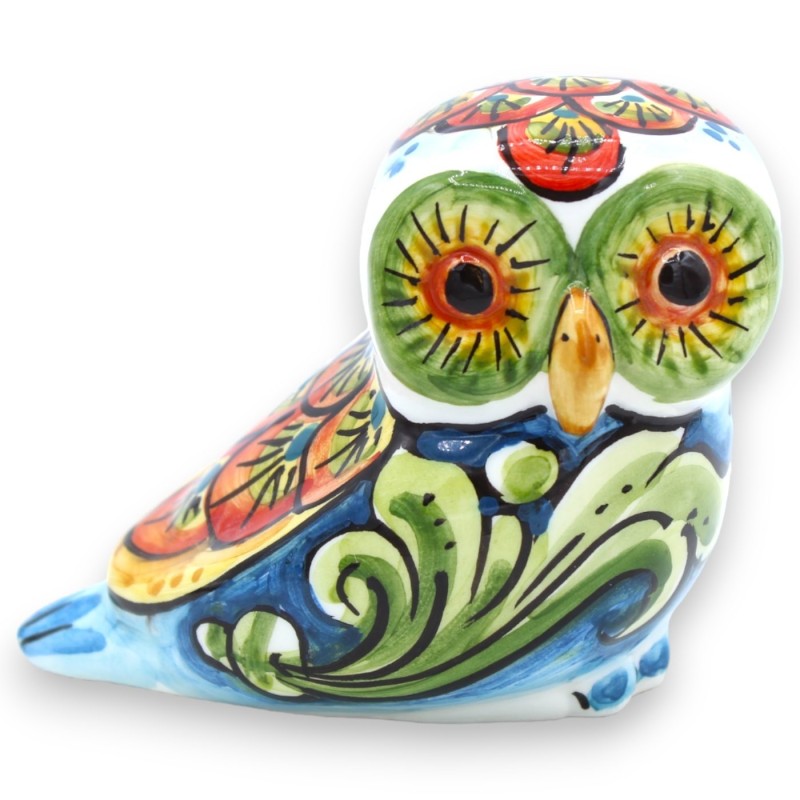 Coruja em cerâmica Caltagirone, decoração barroca sobre fundos aleatórios, 9 cm aprox. (1 unidade) - 