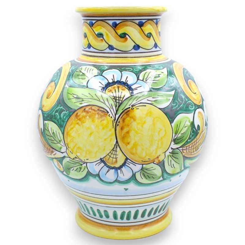 Caltagirone ceramic flower vase - h 30 cm approx. Baroque and floral decoration with lemons - 