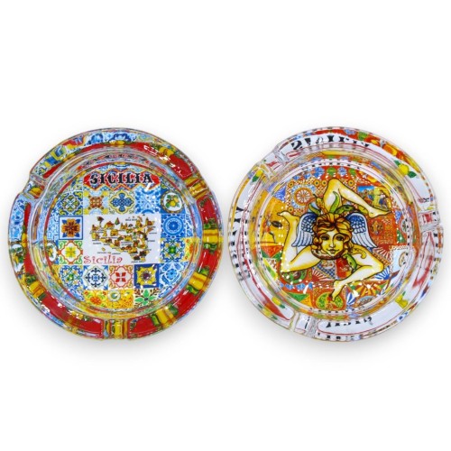 Glazen asbak - Ø 8 cm ca. Met twee decoratie-opties (1 st) - 