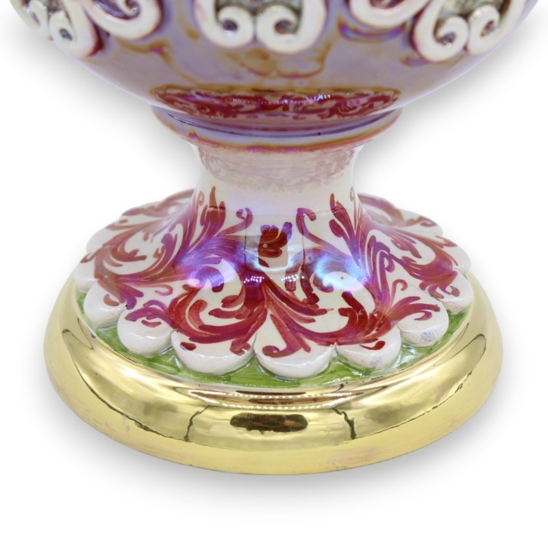 Ovo em cerâmica Caltagirone estilo Fabergé, 30 cm aprox. - com relevos em esmalte ouro puro 24k, Bordeaux - 