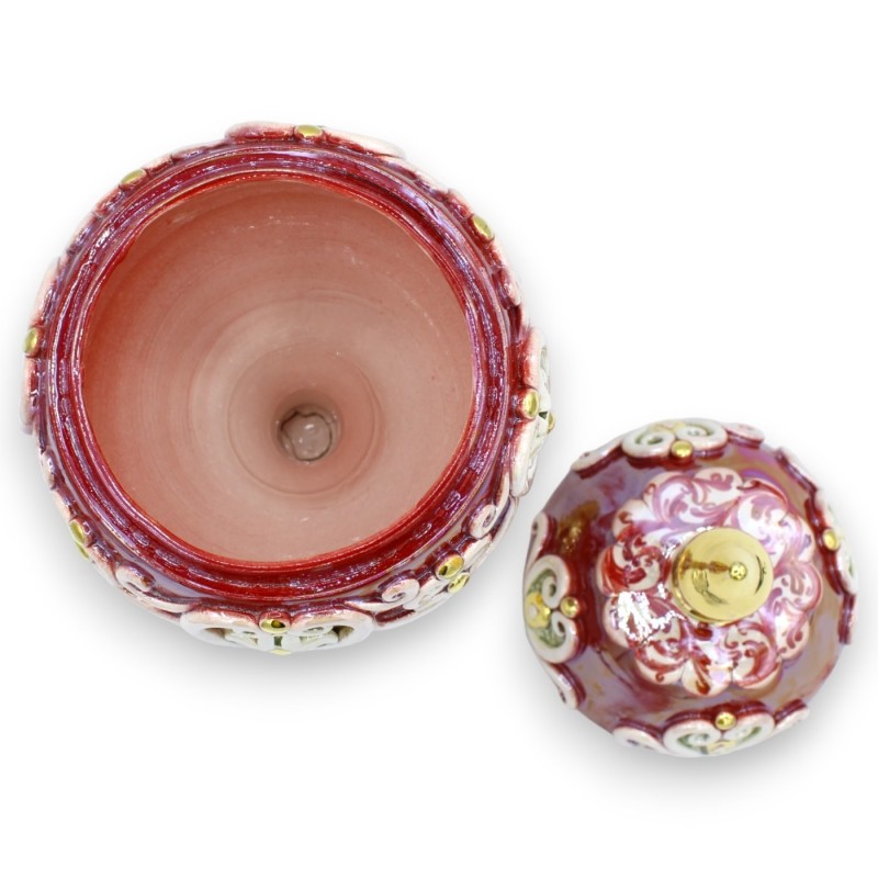 Ovo em cerâmica Caltagirone estilo Fabergé, 30 cm aprox. - com relevos em esmalte ouro puro 24k, Bordeaux - 