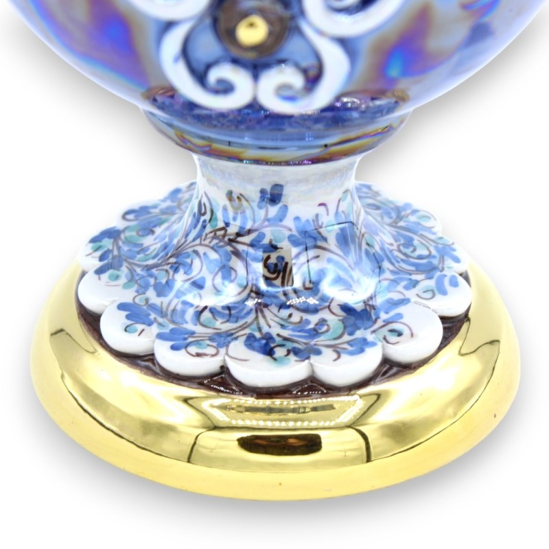 Ovo em cerâmica Caltagirone estilo Fabergé, 30 cm aprox. relevos em esmalte ouro puro 24k e miniaturas barrocas, Azul - 