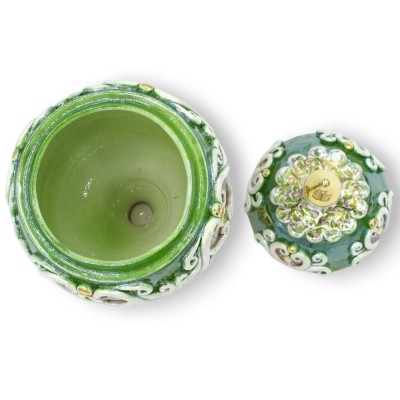 Jajko z ceramiki Caltagirone w stylu Fabergè, wys.30 cm ok. - z płaskorzeźbami w emalii z czystego 24-karatowego złota, 