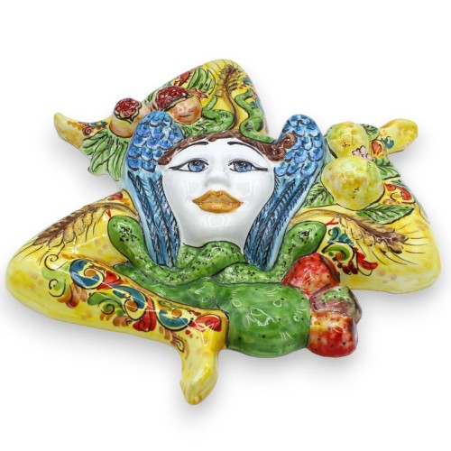 Trinacria in ceramica Caltagirone h 45 cm ca. decorato con spighe e frutta mista -  2