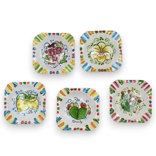 Vierkante ronde asbak in Caltagirone-keramiek - l 10 cm x 10 cm (1st) decoratie en willekeurige kleur - 