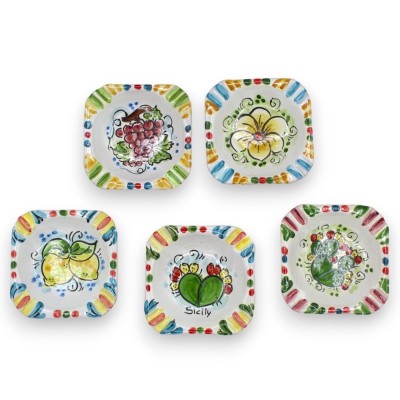Fyrkantig rund askkopp i Caltagirone keramik - l 10 cm x 10 cm (1 st) dekoration och slumpmässig färg - 