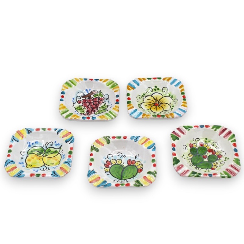 Fyrkantig rund askkopp i Caltagirone keramik - l 10 cm x 10 cm (1 st) dekoration och slumpmässig färg - 