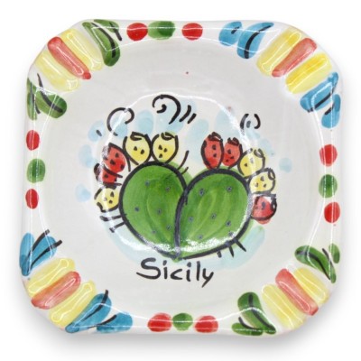 Quadratischer, abgeschrägter Aschenbecher aus Caltagirone-Keramik – L 10 cm x 10 cm (1 Stück), zufällige Dekoration und 