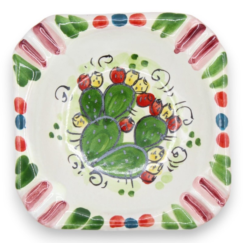 Kwadratowa zaokrąglona popielniczka z ceramiki Caltagirone - l 10 cm x 10 cm (1szt.) dekoracja i losowy kolor - 
