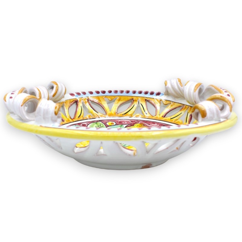 Caltagirone keramiskt perforerat mittstycke, torchon handtag, 2 storleksalternativ (1st) citroner och blommor, vinröd ba