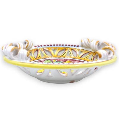 Caltagirone keramiskt perforerat mittstycke, torchon handtag, 2 storleksalternativ (1st) citroner och blommor, vinröd ba