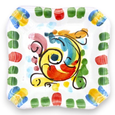 Quadratischer Eckaschenbecher aus Caltagirone-Keramik – L 10 cm x 10 cm (1 Stück), zufällige Dekoration und Farbe - 