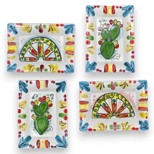 Vierkante ronde asbak in Caltagirone-keramiek - l 12 cm x 8 cm (1st) decoratie en willekeurige kleur - 