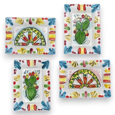 Cinzeiro retangular arredondado em cerâmica Caltagirone - l 12 cm x 8 cm (1pc) decoração e cor aleatória - 