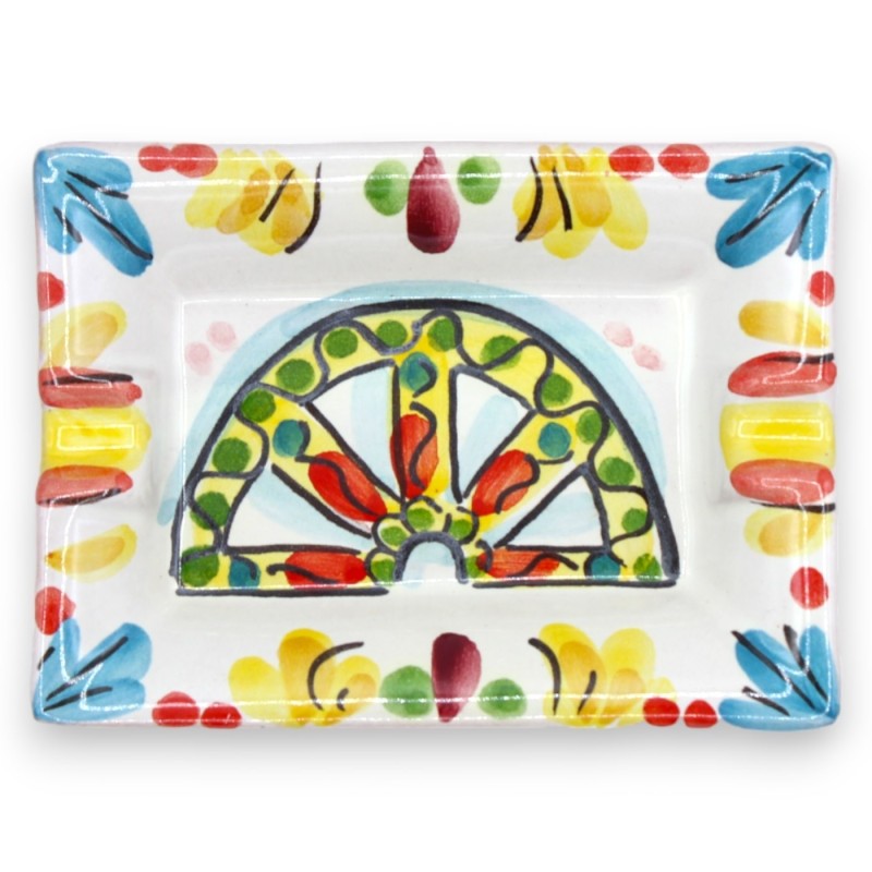Fyrkantig rund askkopp i Caltagirone keramik - l 12 cm x 8 cm (1 st) dekoration och slumpmässig färg - 