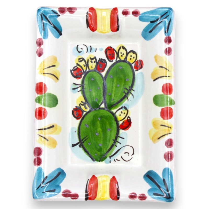 Rechteckiger, abgeschrägter Aschenbecher aus Caltagirone-Keramik – L 12 cm x 8 cm (1 Stück), zufällige Dekoration und Fa