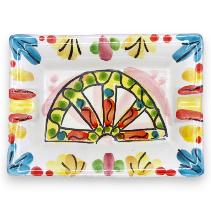 Fyrkantig rund askkopp i Caltagirone keramik - l 12 cm x 8 cm (1 st) dekoration och slumpmässig färg - 