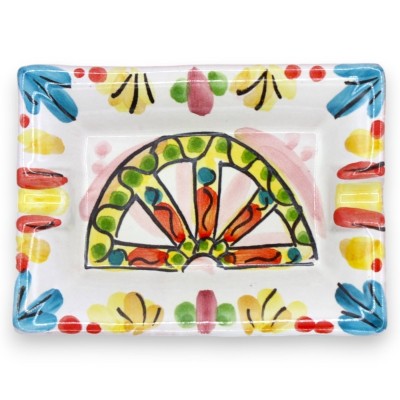 Cendrier rectangulaire biseauté en céramique de Caltagirone - l 12 cm x 8 cm (1pc) décoration et couleur aléatoires - 