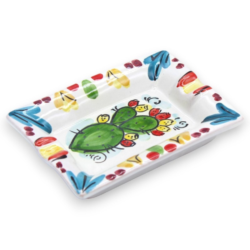 Cendrier rectangulaire biseauté en céramique de Caltagirone - l 12 cm x 8 cm (1pc) décoration et couleur aléatoires - 