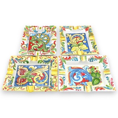 Prostokątna popielniczka ceramiczna Caltagirone - l 20 cm x 15 cm (1szt) zdobienie i kolor losowy - 