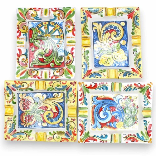 Rektangulär keramisk askkopp Caltagirone - l 20 cm x 15 cm (1 st) dekoration och slumpmässig färg - 