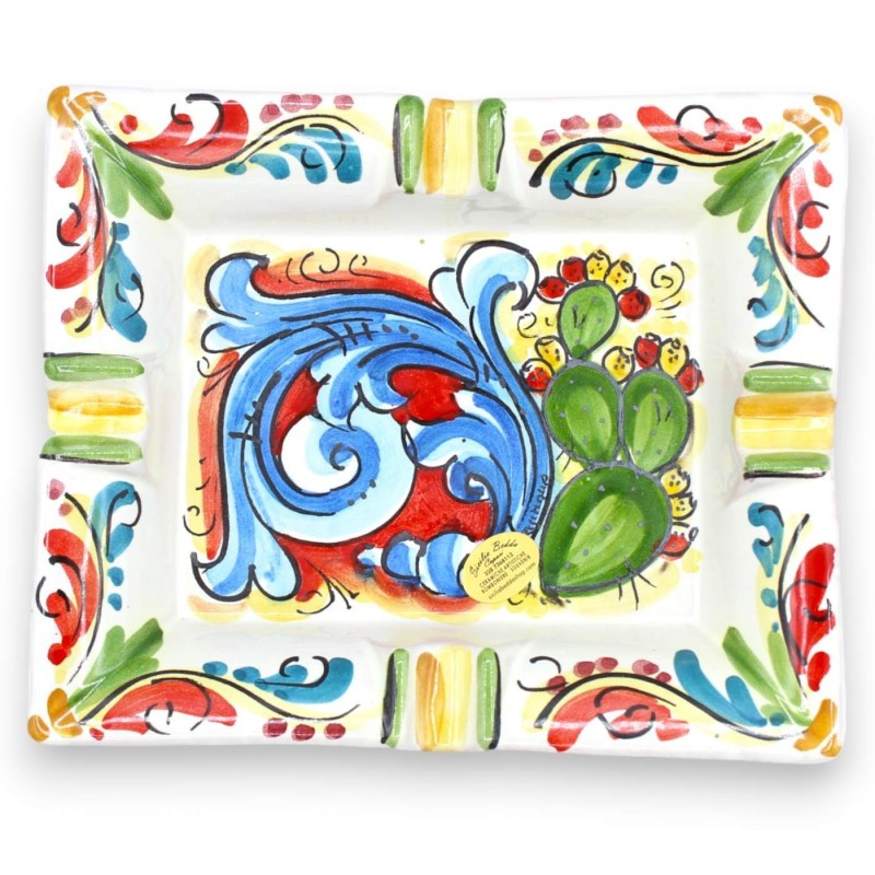 Caltagirone rechteckiger Aschenbecher aus Keramik – L 20 cm x 15 cm (1 Stück), zufällige Dekoration und Farbe - 