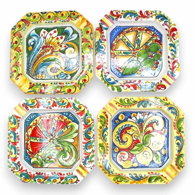 Cinzeiro octogonal em cerâmica Caltagirone - l 20 cm x 20 cm (1pc) decoração e cor aleatória - 