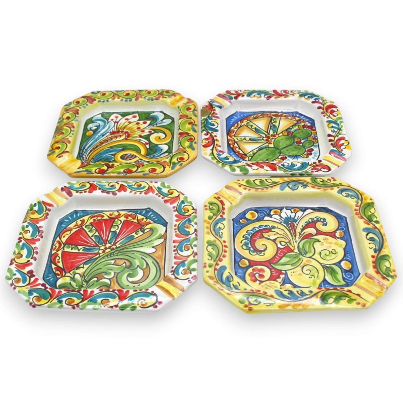 Achthoekige asbak in Caltagirone-keramiek - l 20 cm x 20 cm (1st) decoratie en willekeurige kleur - 