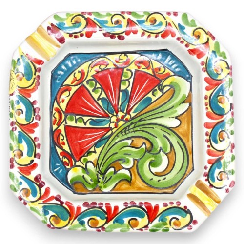 Achteckiger Aschenbecher aus Caltagirone-Keramik – L 20 cm x 20 cm (1 Stück), zufällige Dekoration und Farbe -  2