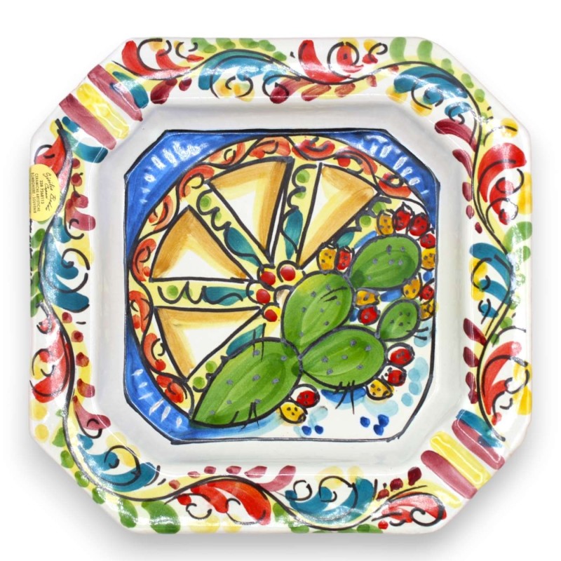 Achteckiger Aschenbecher aus Caltagirone-Keramik – L 20 cm x 20 cm (1 Stück), zufällige Dekoration und Farbe - 