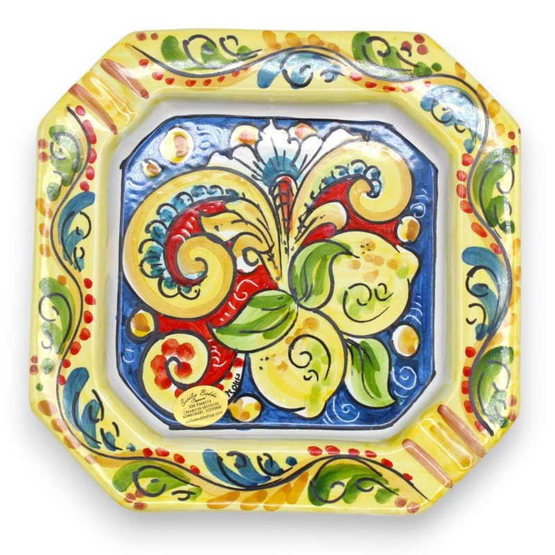 Achthoekige asbak in Caltagirone-keramiek - l 20 cm x 20 cm (1st) decoratie en willekeurige kleur - 