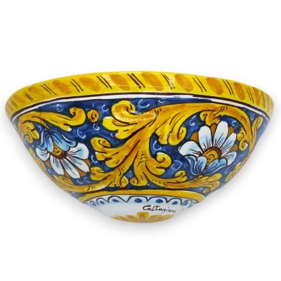 Caltagirone ceramic pannier - L 27.5 x 15 x 16 cm approx. Baroque decoration and flowers on a blue background - 