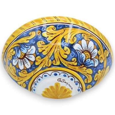 Caltagirone ceramic pannier - L 27.5 x 15 x 16 cm approx. Baroque decoration and flowers on a blue background - 