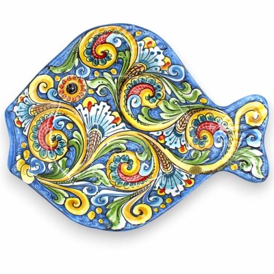 Ceramiczne naczynie do serwowania w kształcie ryby Caltagirone, dł. 40 cm x 30 cm ok. wielobarwna dekoracja barokowa - 