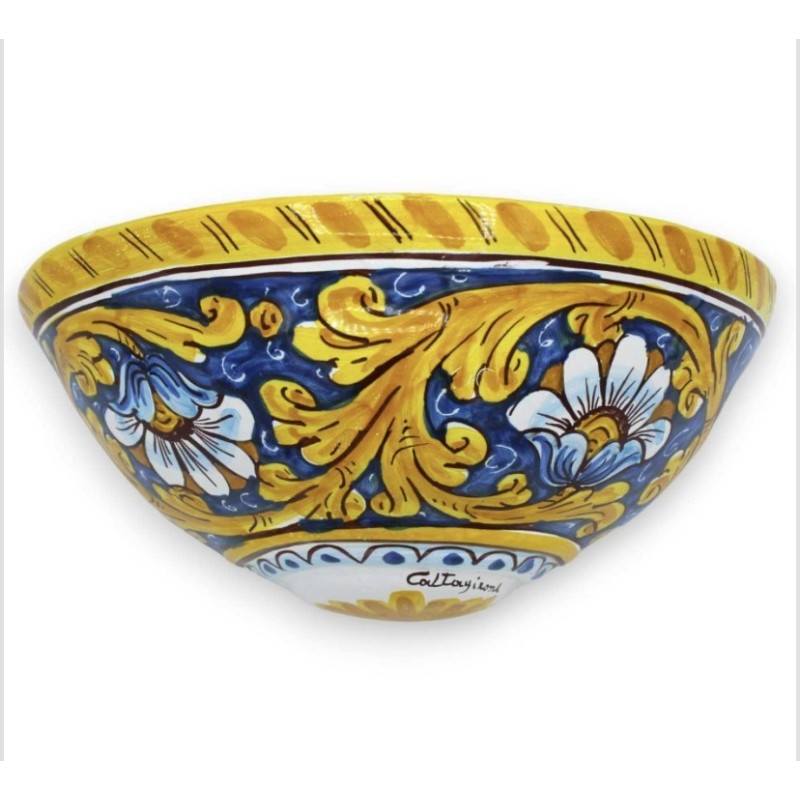 Gerla Grande, vaso per piante a parete, decorato a mano decoro barocco e fiori - Misure 35x19x19 cm circa - 