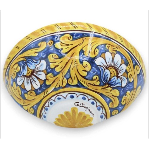Gerla Grande, wall vase for plants, hand-decorated with baroque decoration and flowers - Measures about 35x19x19 cm -  2