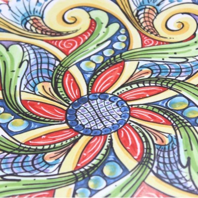 Prydnadstallrik i Caltagirone keramik - Ø 35 cm ca. Flerfärgad och blommig barockdekoration - 