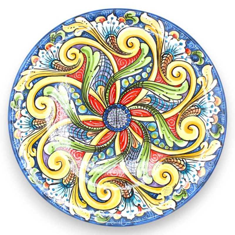 Ornamental plate in Caltagirone ceramic - Ø 35 cm approx. Multicolored and floral Baroque decoration - 
