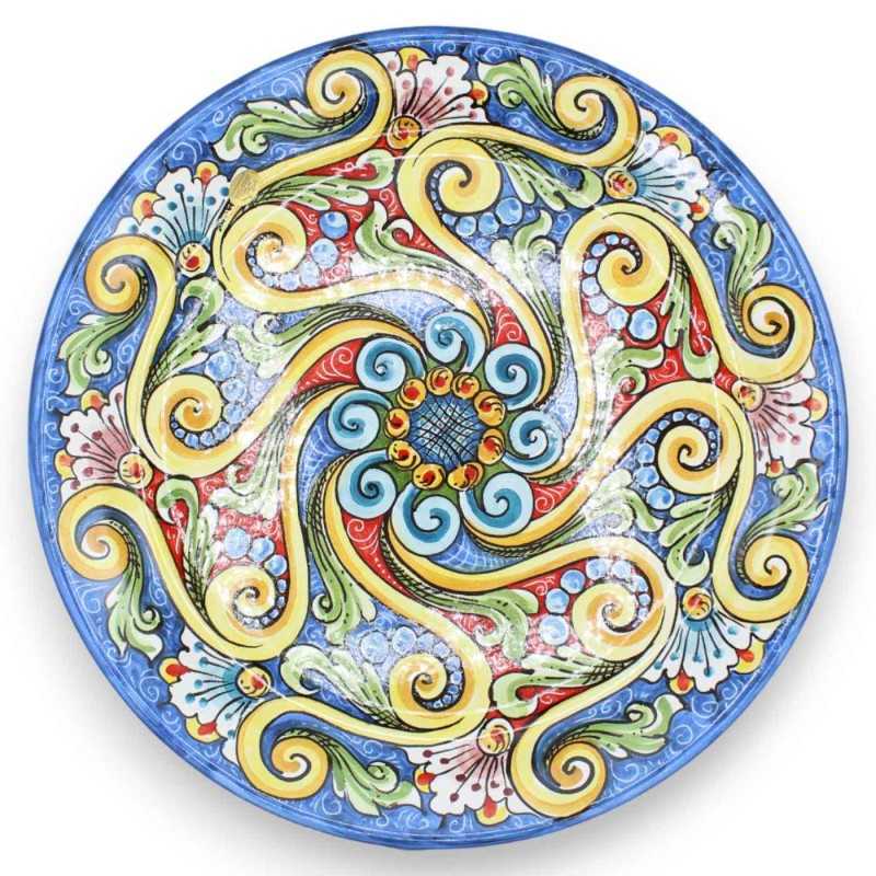 Ornamental plate in Caltagirone ceramic - Ø 45 cm approx. Multicolored and floral baroque decoration - 