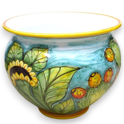 Cachepot Vaso per piante ceramica siciliana, decoro girasoli e ficodindia - in diverse opzioni misure (1Unità) - 