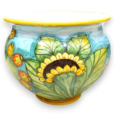 Cachepot Vaso per piante ceramica siciliana, decoro girasoli e ficodindia - in diverse opzioni misure (1Unità) - 
