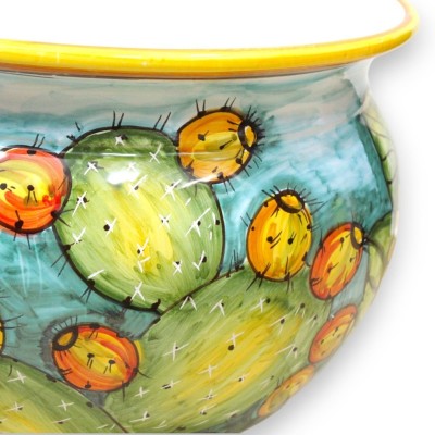 Cachepot Vaso per piante ceramica siciliana, decoro girasoli e ficodindia - in diverse opzioni misure (1Unità) - 