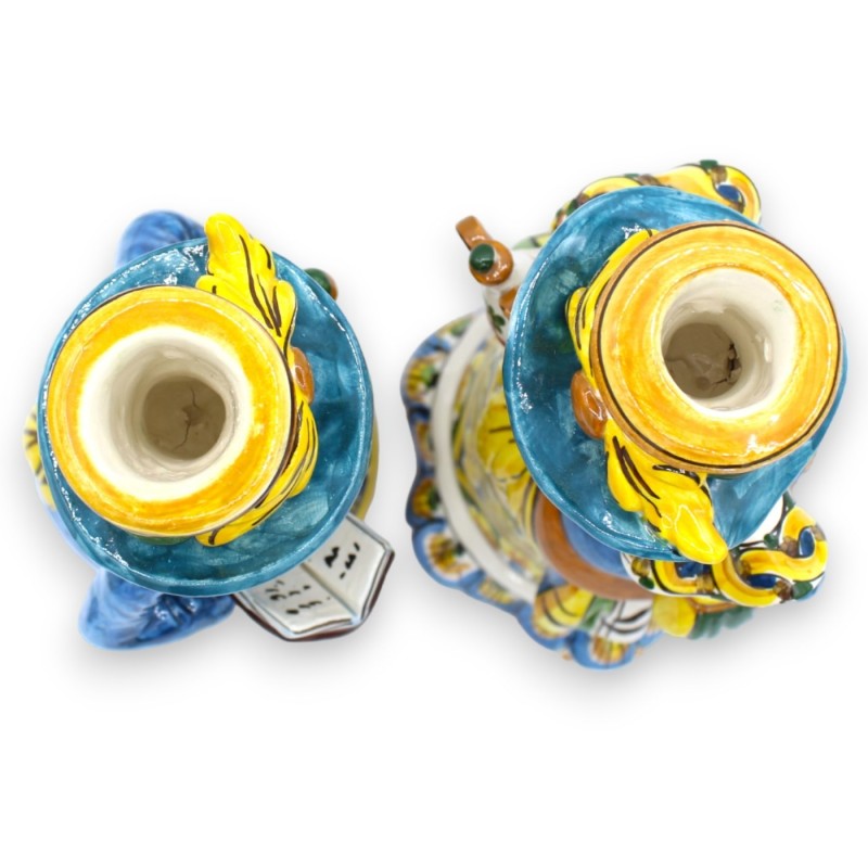 Coppia di Lumiere "Signorotti" in ceramica Caltagirone, h 30 cm ca. decoro siciliano MD1 - 