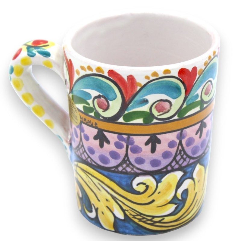 Tazza con manico in ceramica Caltagirone, h 10 cm ca. (1pz) decoro barocco multicolore casuale - 
