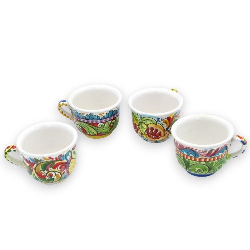 Milchbecher mit Henkel, Caltagirone-Keramik, L ca. 10 cm. (1 Stück) zufällige mehrfarbige Frucht- und Barockdekoration -