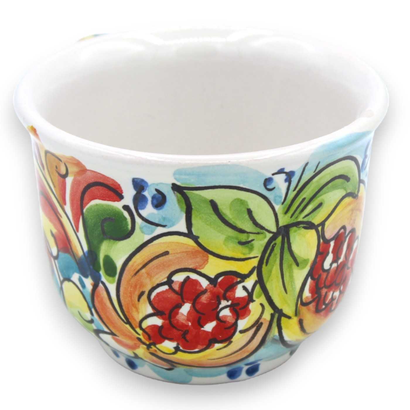 Tazza da latte con manico, in ceramica Caltagirone, L 10 cm ca. (1pz)  decoro frutta e barocco multicolore casuale