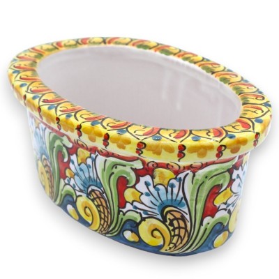 Oval vase box in Caltagirone ceramic - L 23 x 15 x 11 cm approx. multicolored baroque decoration - 