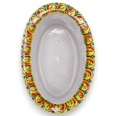 Oval vase box in Caltagirone ceramic - L 23 x 15 x 11 cm approx. multicolored baroque decoration - 