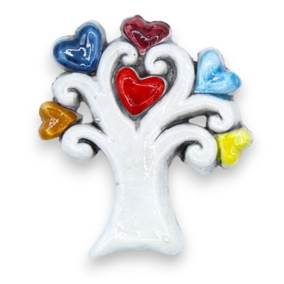 Magneet magneet in kostbare keramische boomvorm met harten, decoratie en kleurencasule, h7 cm approx. Mod CAN - 